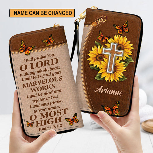 Women Clutch Purse - I Will Be Glad And Rejoice In You Psalm 91-2 Sunflower - Personalized Leather Clutch Purse - Gifts For Christ Women