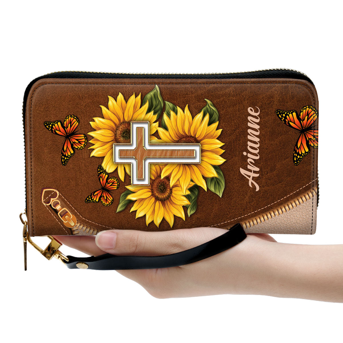 Women Clutch Purse - I Will Be Glad And Rejoice In You Psalm 91-2 Sunflower - Personalized Leather Clutch Purse - Gifts For Christ Women