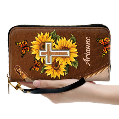 Women Clutch Purse - I Will Be Glad And Rejoice In You Psalm 91-2 Sunflower - Personalized Leather Clutch Purse - Gifts For Christ Women