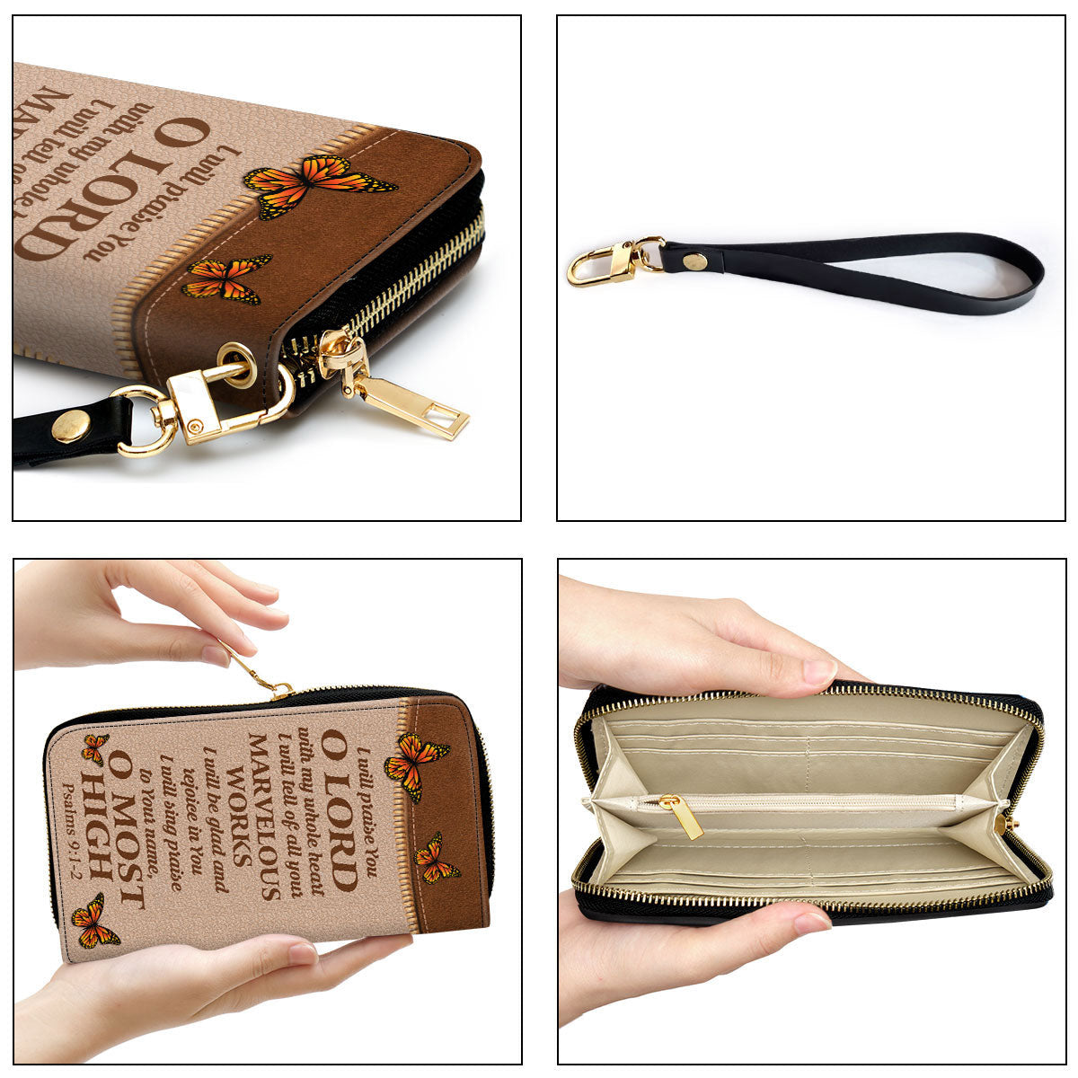 Women Clutch Purse - I Will Be Glad And Rejoice In You Psalm 91-2 Sunflower - Personalized Leather Clutch Purse - Gifts For Christ Women