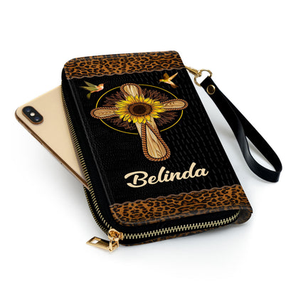 Women Clutch Purse - In God I Trust I Shall Not Be Afraid Personalized Zippered Leather Clutch Purse Psalm 563-4 Spiritual Gifts Scripture For Women