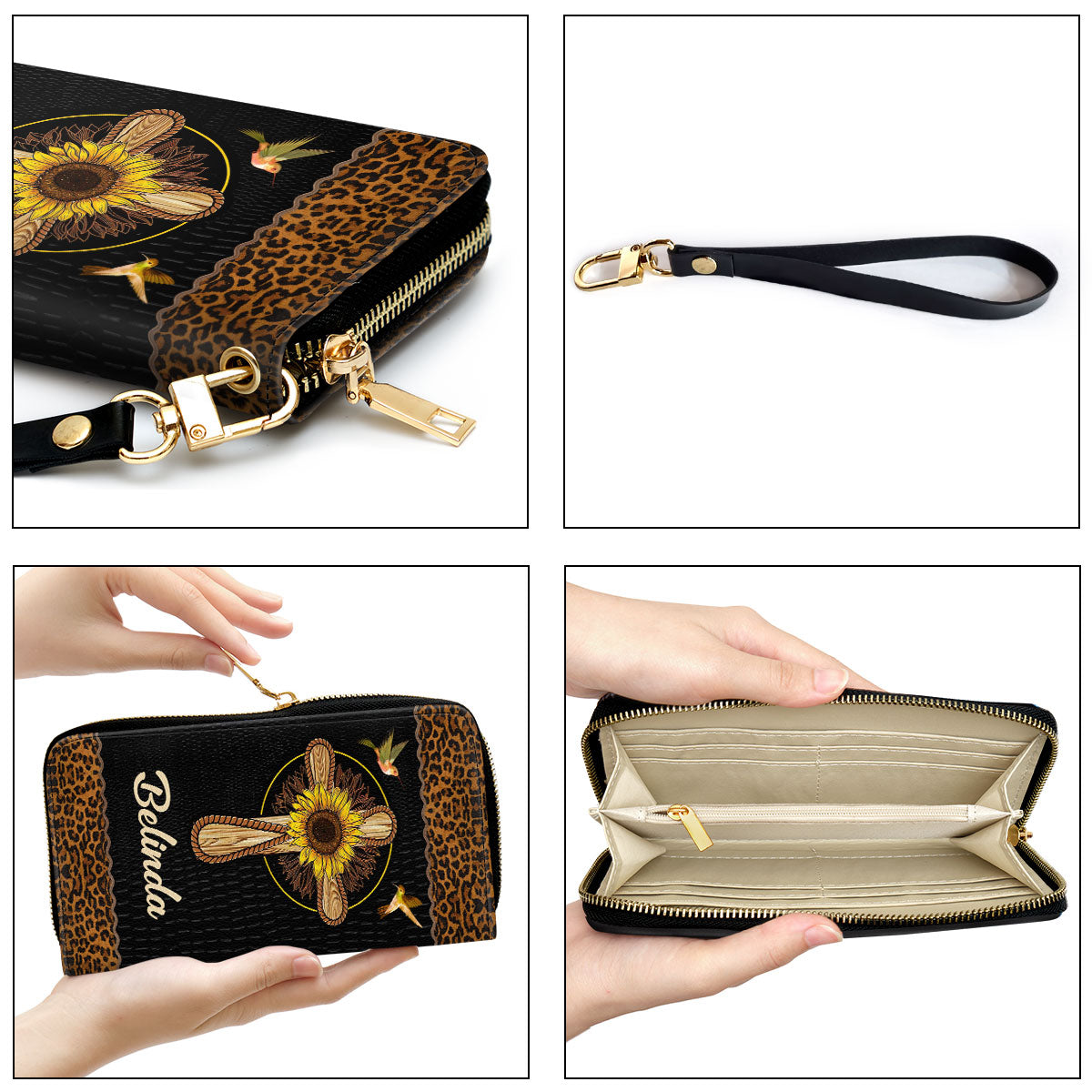 Women Clutch Purse - In God I Trust I Shall Not Be Afraid Personalized Zippered Leather Clutch Purse Psalm 563-4 Spiritual Gifts Scripture For Women