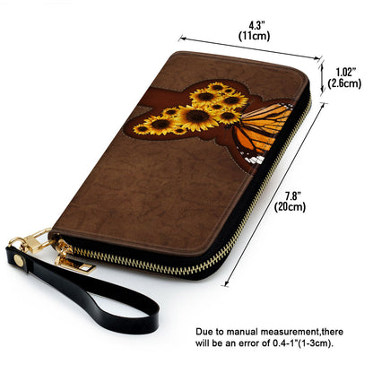 Women Clutch Purse - Inspiration Gifts For Christian Women Personalized Zippered Leather Clutch Purse Sunflower And Cross