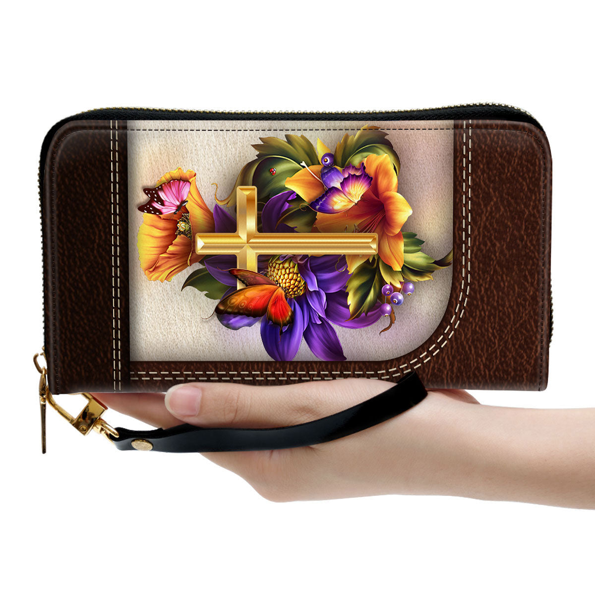 Women Clutch Purse - Inspirational Gifts For Christian Mom Through Your Life, I’ve Found His Grace Personalized Zippered Leather Clutch Purse