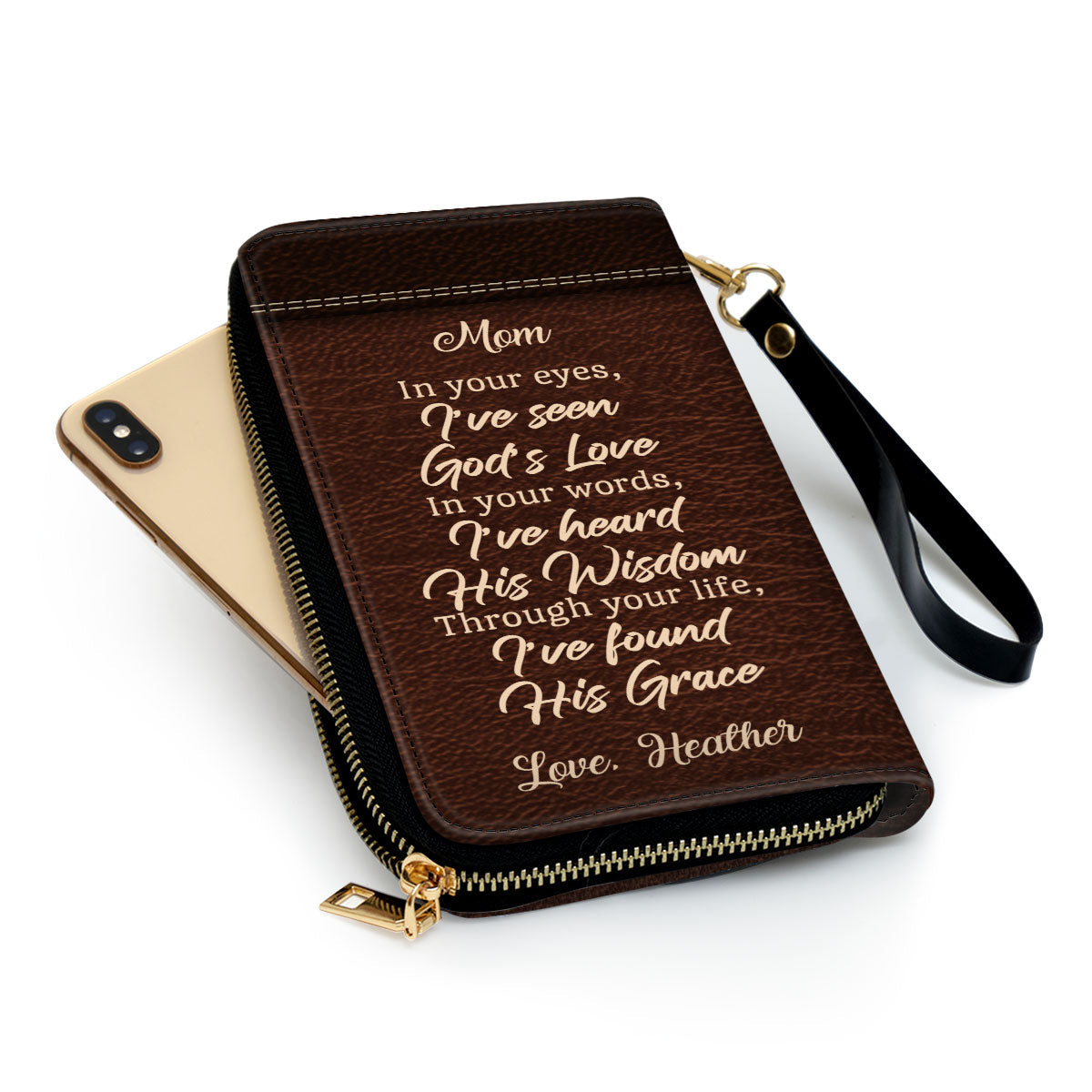 Women Clutch Purse - Inspirational Gifts For Christian Mom Through Your Life, I’ve Found His Grace Personalized Zippered Leather Clutch Purse