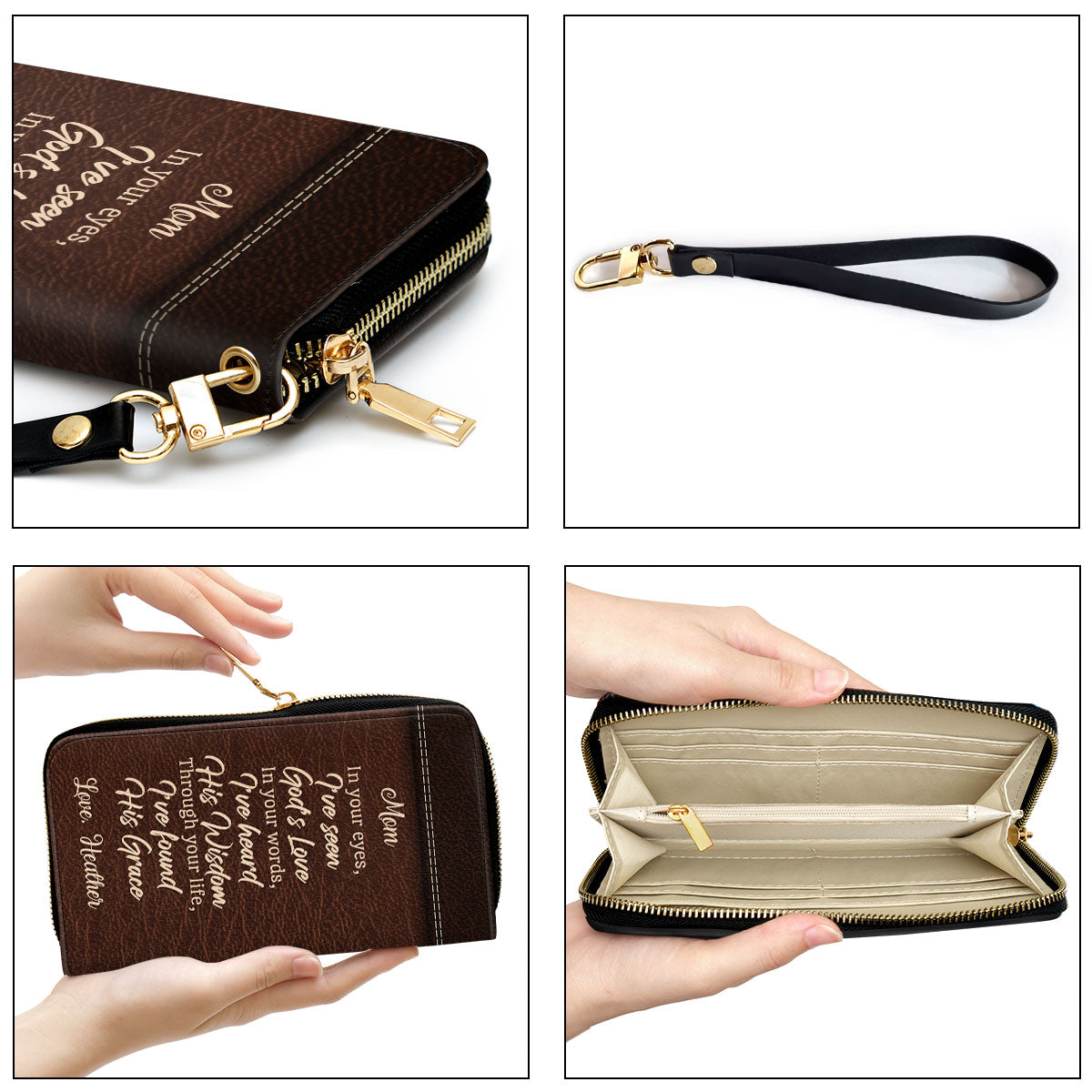 Women Clutch Purse - Inspirational Gifts For Christian Mom Through Your Life, I’ve Found His Grace Personalized Zippered Leather Clutch Purse