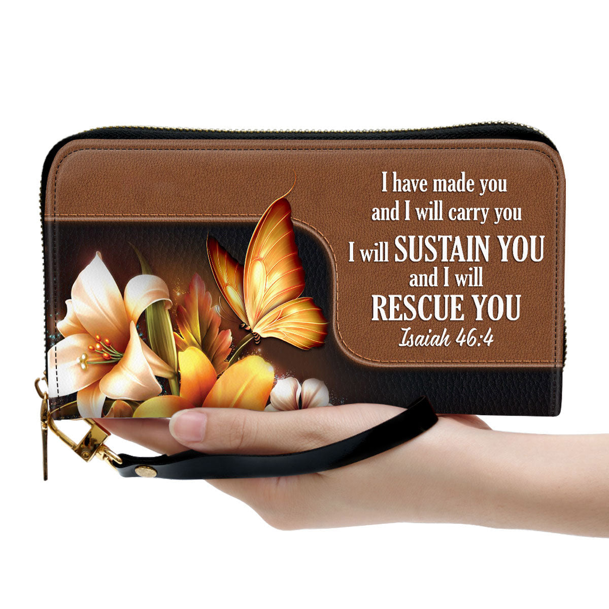 Women Clutch Purse - Isaiah 464 I Will Sustain You And I Will Rescue You - Personalized Lily Leather Clutch Purse - Faith Gifts From God For Christ Women