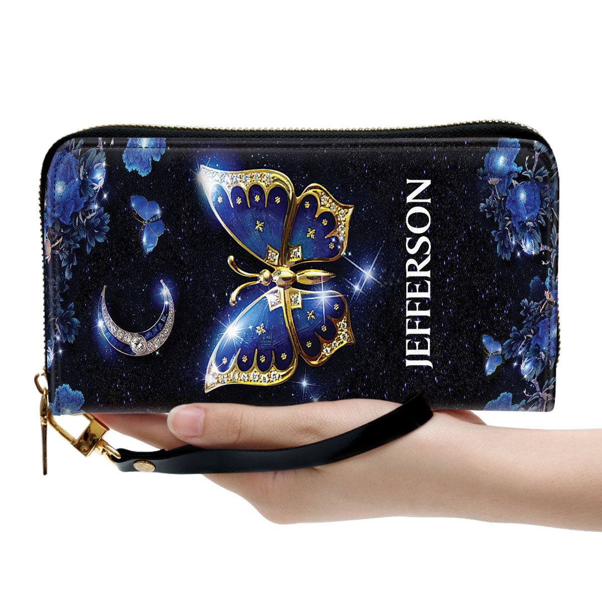 Women Clutch Purse - Joshua 19 Religious Gift With Bible Scripture For Christian Women Personalized Butterfly Zippered Leather Clutch Purse
