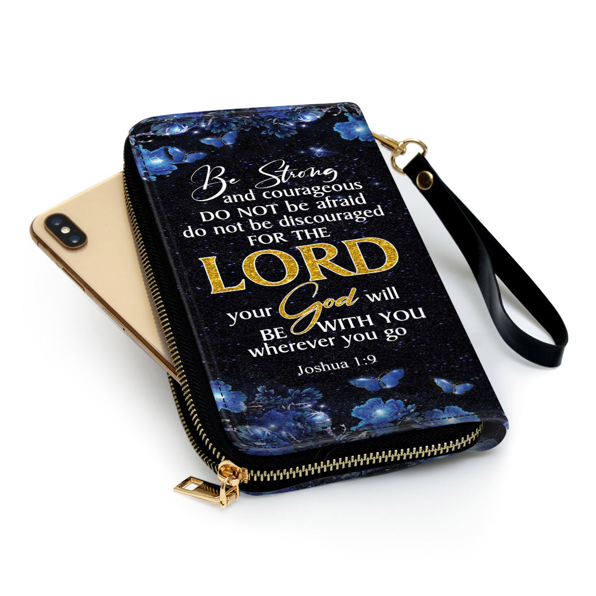 Women Clutch Purse - Joshua 19 Religious Gift With Bible Scripture For Christian Women Personalized Butterfly Zippered Leather Clutch Purse