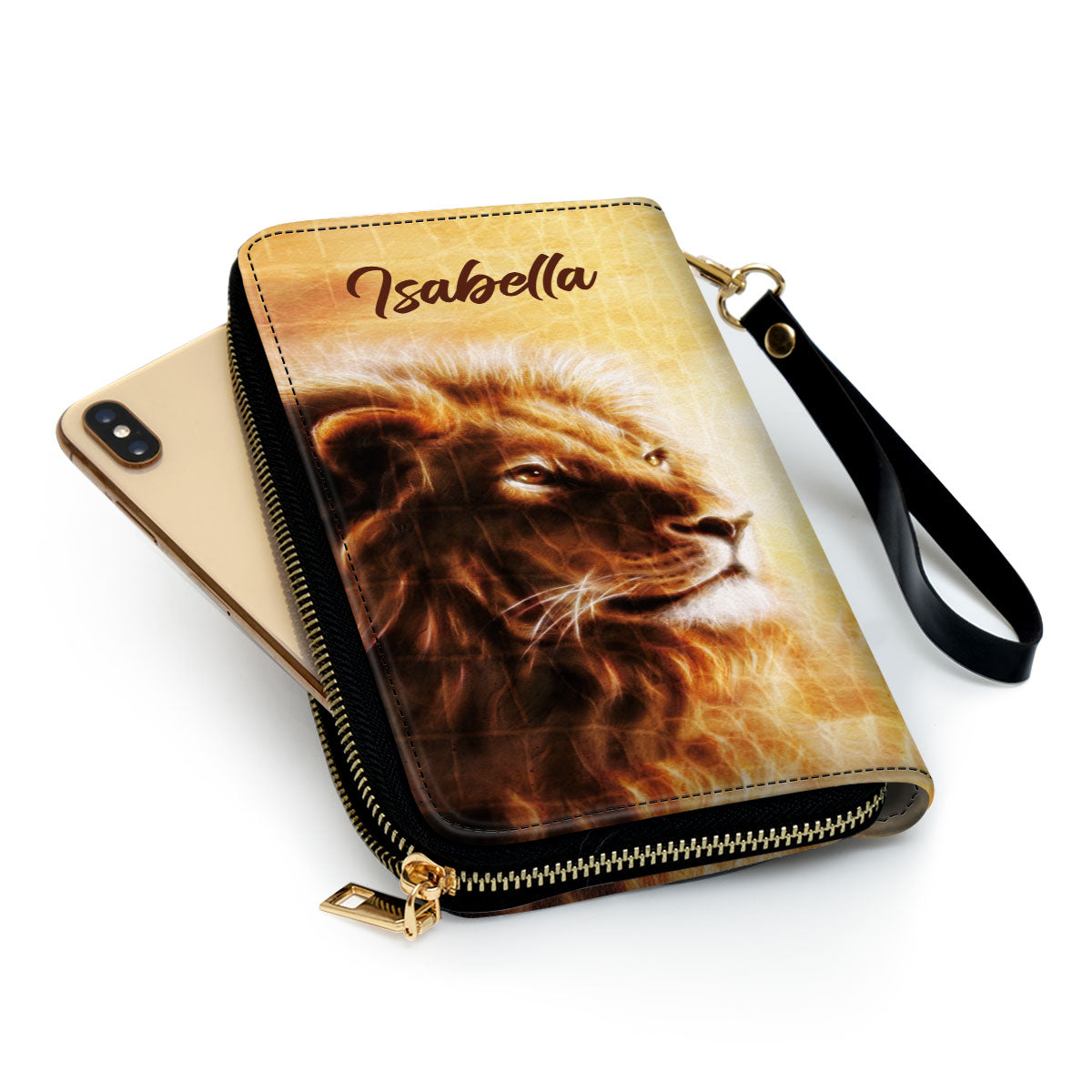 Women Clutch Purse - Joshua 19 Spiritual Gifts For Christ Women Be Strong And Courageous Personalized Lion Zippered Leather Clutch Purse