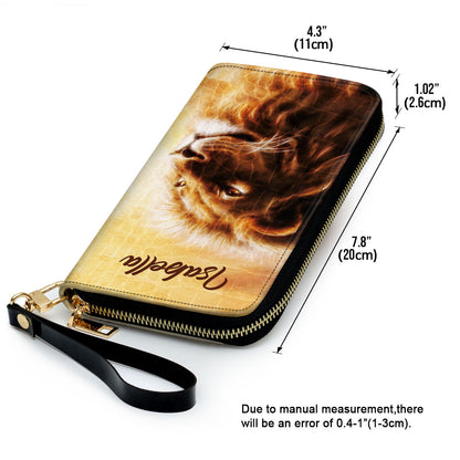 Women Clutch Purse - Joshua 19 Spiritual Gifts For Christ Women Be Strong And Courageous Personalized Lion Zippered Leather Clutch Purse