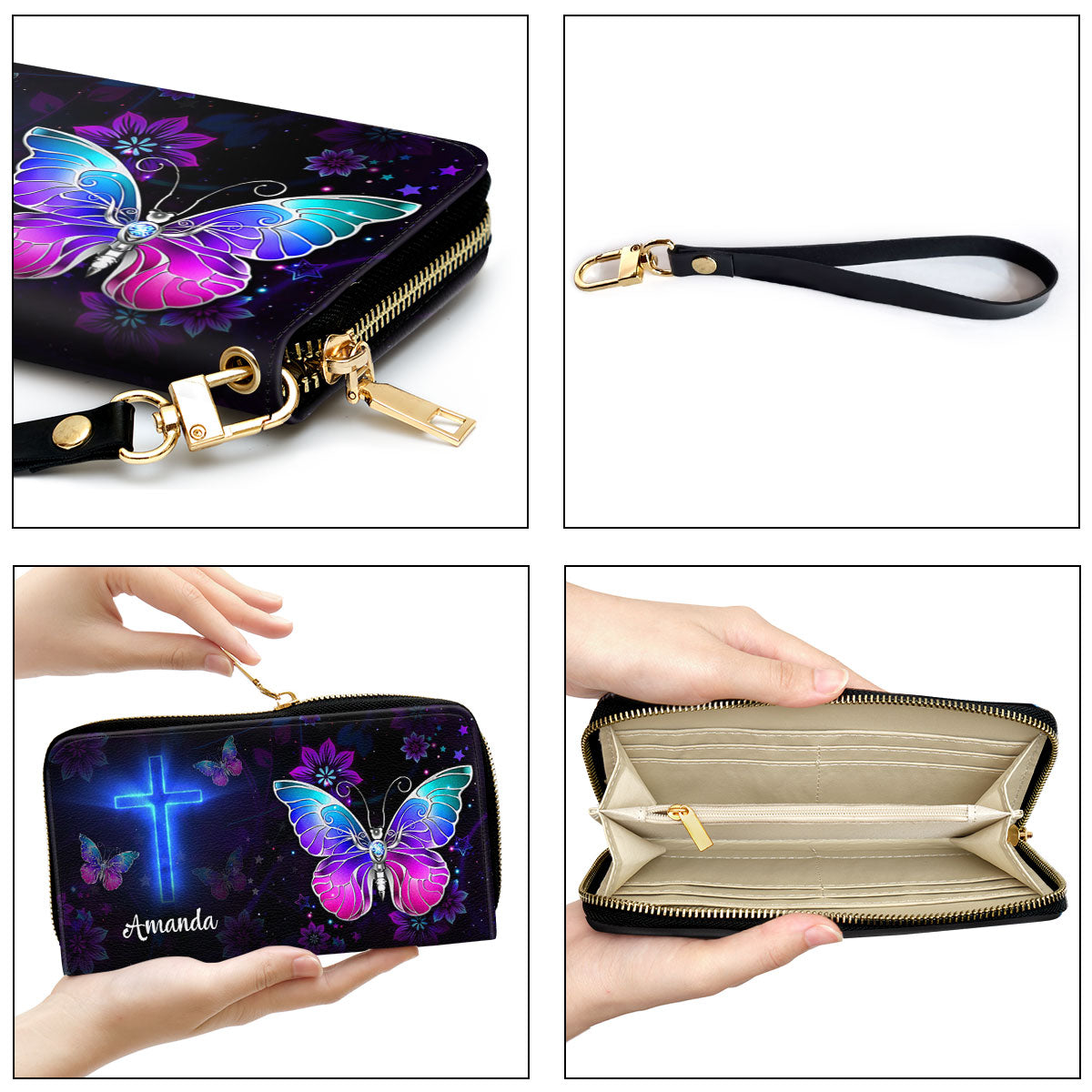 Women Clutch Purse - Let All You Do Be Done In Love Personalized Leather Clutch Purse 1 Corinthians 1614 Cross And Butterfly