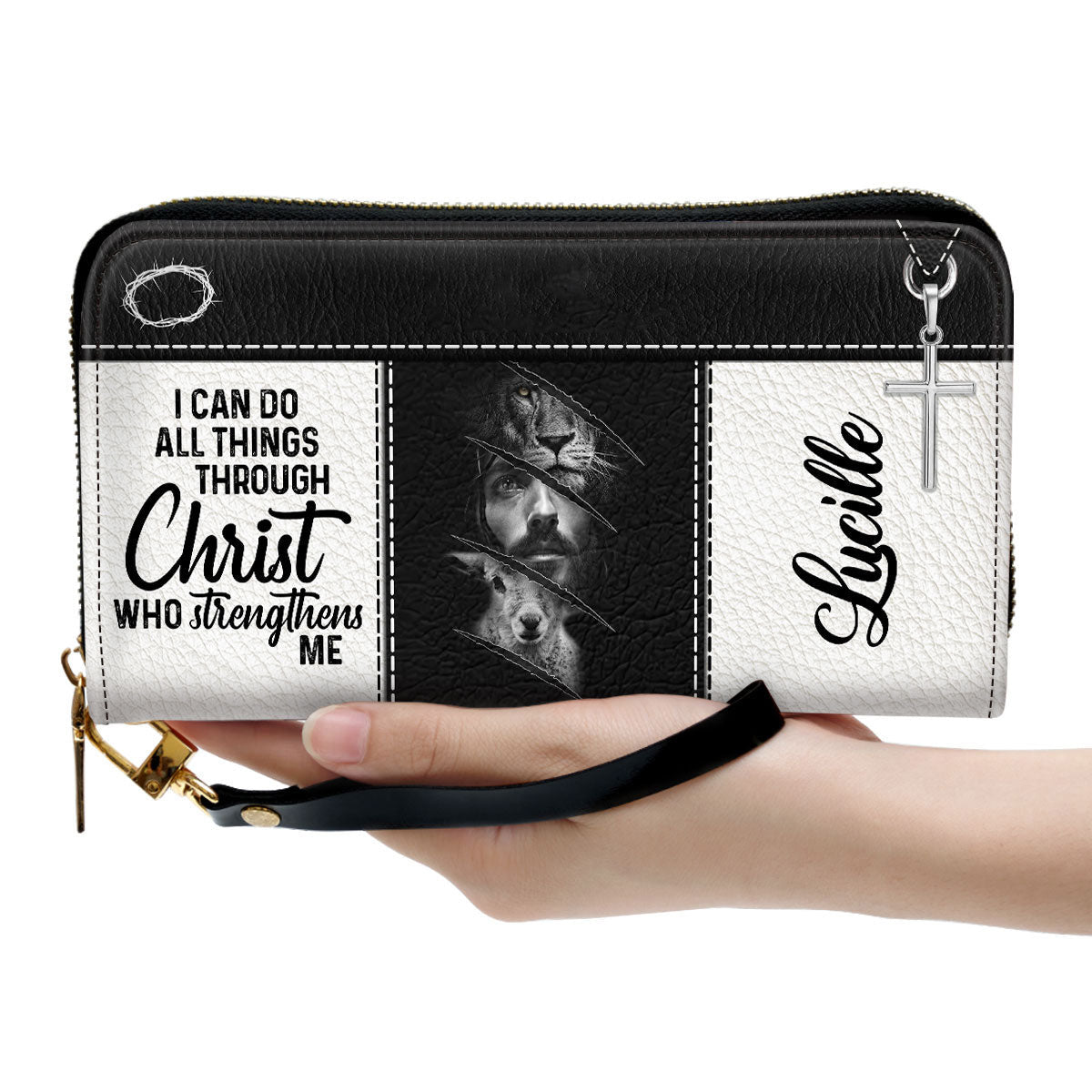 Women Clutch Purse - Lion And Jesus I Can Do All Things Through Christ Philippians 413 Beautiful Personalized Leather Clutch Purse