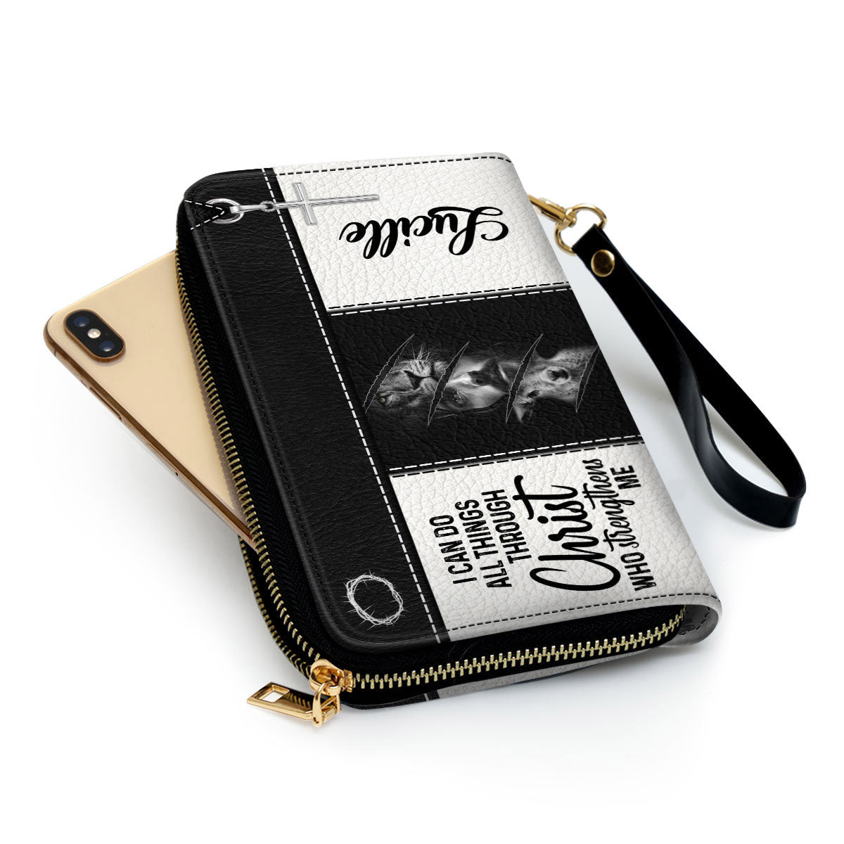 Women Clutch Purse - Lion And Jesus I Can Do All Things Through Christ Philippians 413 Beautiful Personalized Leather Clutch Purse