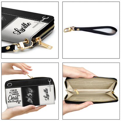 Women Clutch Purse - Lion And Jesus I Can Do All Things Through Christ Philippians 413 Beautiful Personalized Leather Clutch Purse
