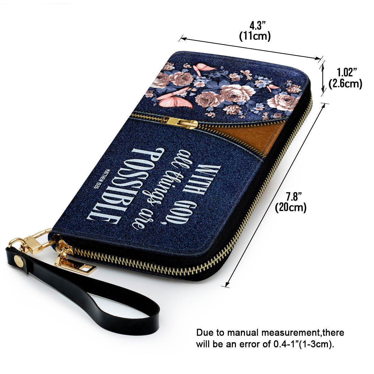 Women Clutch Purse - Matthew 1926 With God All Things Are Possible Zippered Clutch Purse With Wristlet Strap Handle Christ Gift For Religious Woman