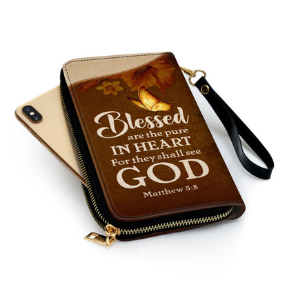 Women Clutch Purse - Matthew 58 Blessed Are The Pure In Heart Gifts For Christian Women Personalized Zippered Leather Clutch Purse