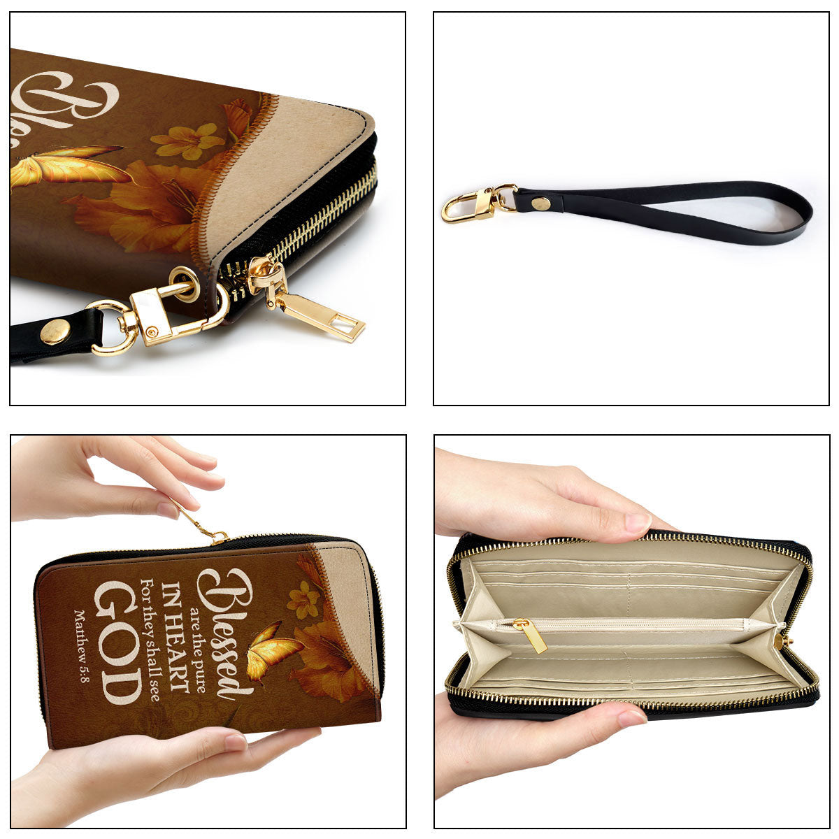 Women Clutch Purse - Matthew 58 Blessed Are The Pure In Heart Gifts For Christian Women Personalized Zippered Leather Clutch Purse