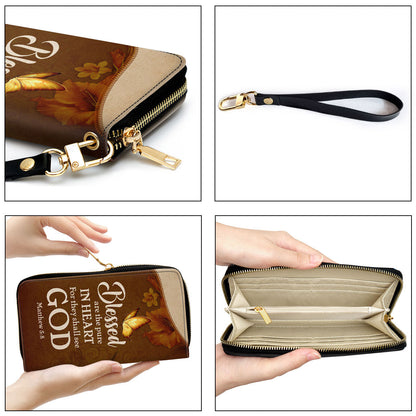 Women Clutch Purse - Matthew 58 Blessed Are The Pure In Heart Gifts For Christian Women Personalized Zippered Leather Clutch Purse