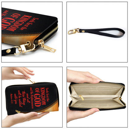 Women Clutch Purse - Matthew 633 Christian Gift Ideas For Religious Women Personalized Zippered Leather Clutch Purse