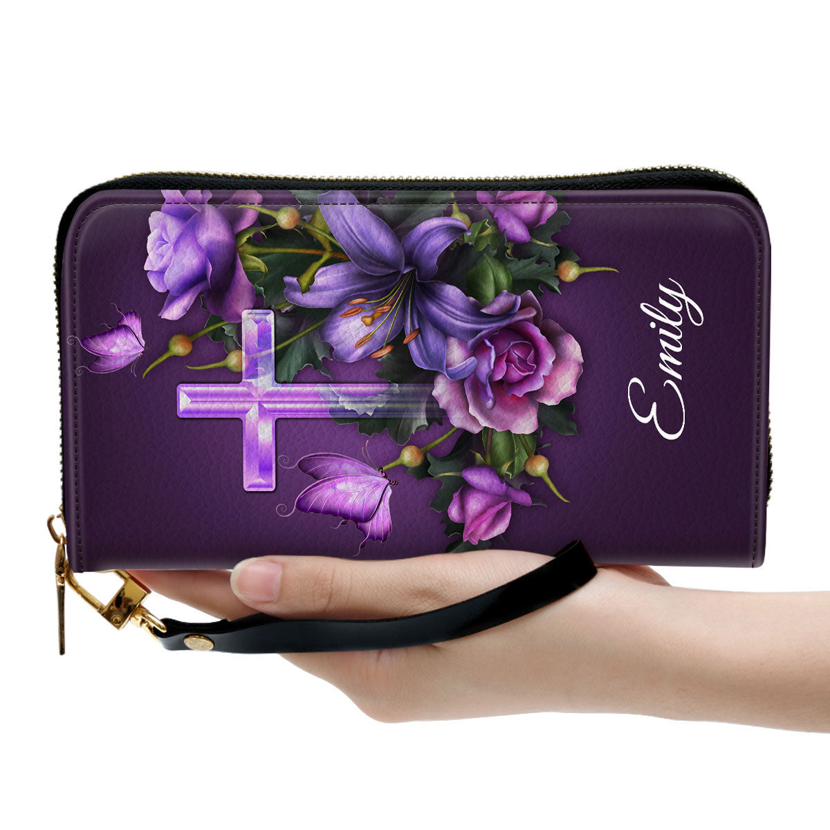 Women Clutch Purse - Personalized Purple Leather Clutch Purse Mark 1124 Believe That You Have Received It - Spiritual Gifts For Women