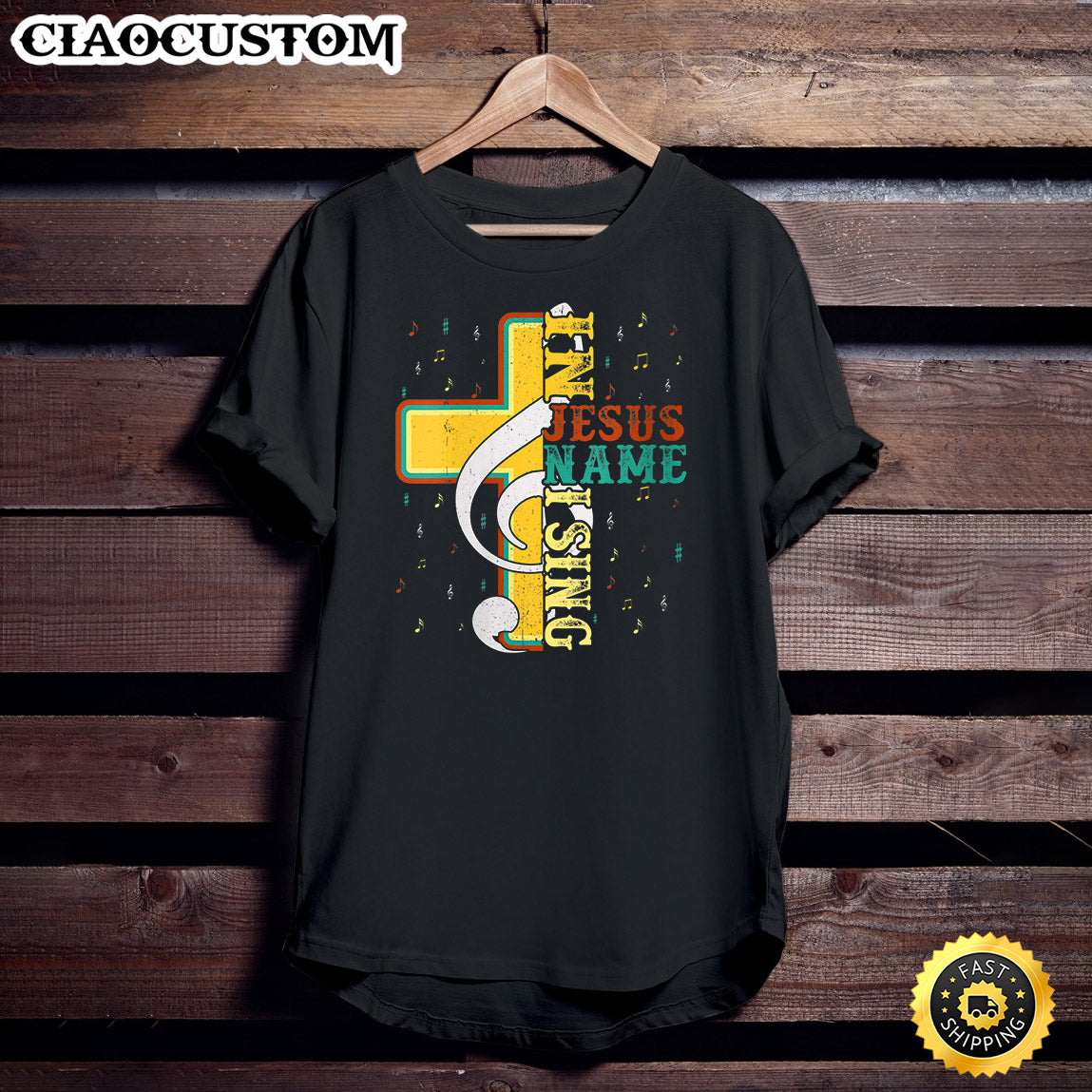 Womens In Jesus Name I Sing Music Note Cross Vintage V Neck Unisex T Shirt - Men Women T-Shirts