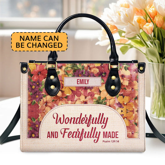 Wonderfully And Fearfully Made Psalm 13914 Personalized Leather Handbag With Zipper - Inspirational Gift Christian Ladies