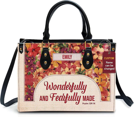 Wonderfully & Fearfully Personalized Leather Bag With Handle for Christian Women