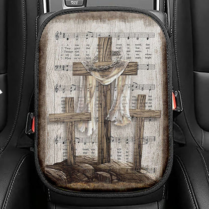 Wooden Cross Amazing Grace Lyrics Seat Box Cover, Christian Car Center Console Cover, Bible Verse Car Interior Accessories