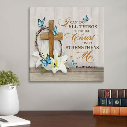 Wooden Cross With Lily Philippians 413 Nkjv Canvas Wall Art - Christian Wall Art - Religious Wall Decor