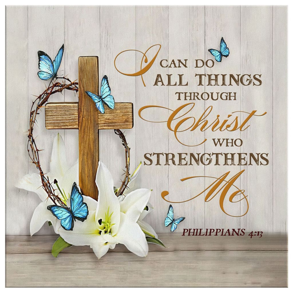 Wooden Cross With Lily Philippians 413 Nkjv Canvas Wall Art - Christian Wall Art - Religious Wall Decor