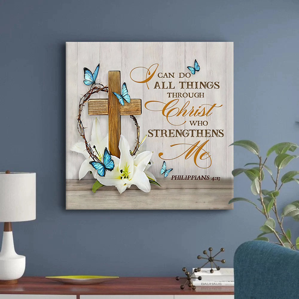 Wooden Cross With Lily Philippians 413 Nkjv Canvas Wall Art Christian Decor