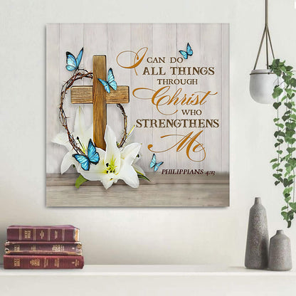 Wooden Cross With Lily Philippians 413 Nkjv Canvas Wall Art Christian Decor