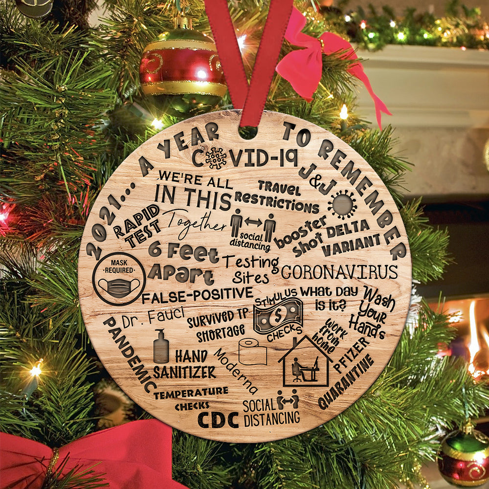 Wooden Style 2021 To Remember Ceramic Circle Ornament - Decorative Ornament - Christmas Ornament
