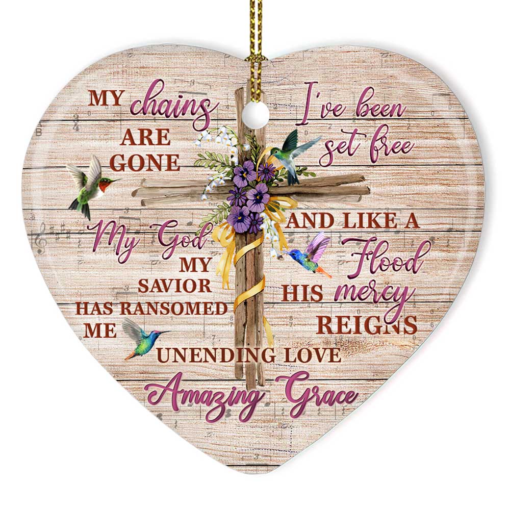 Wooden Style Faith My Chains Are Gone Heart Ceramic Ornament - Christmas Ornament - Christmas Gift