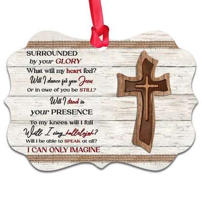 Wooden Style Faith Wooden Cross Metal Ornament - Christmas Ornament - Christmas Gift