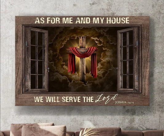 Wooden Window As For Me And My House We Will Serve The Lord Canvas Wall Art - Christian Poster - Religious Wall Decor