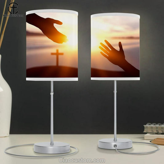 World Peace Day Concept Silhouette Jesus Reaching Out Hand Image Table Lamp Pictures - Faith Art - Christian Table Lamp For Bedroom Decor
