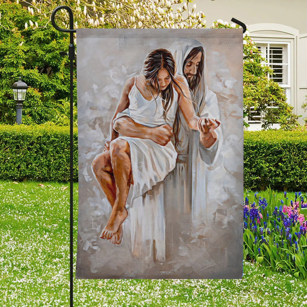 Jesus And Girl Flag - Christian's Flag - Garden Decor - Garden Flag Stand - Christian Gift - Ciaocustom