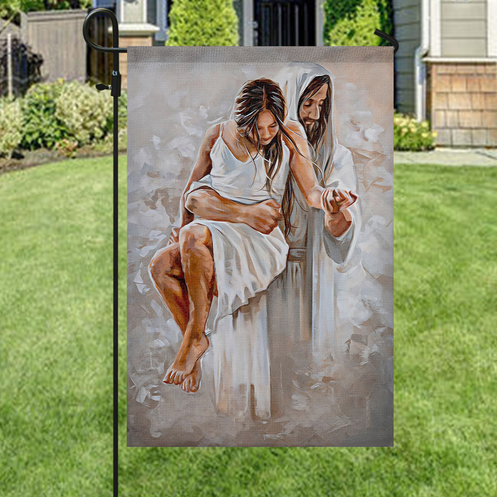 Jesus And Girl Flag - Christian's Flag - Garden Decor - Garden Flag Stand - Christian Gift - Ciaocustom