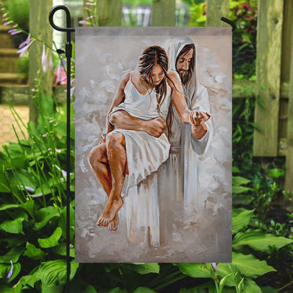 Jesus And Girl Flag - Christian's Flag - Garden Decor - Garden Flag Stand - Christian Gift - Ciaocustom