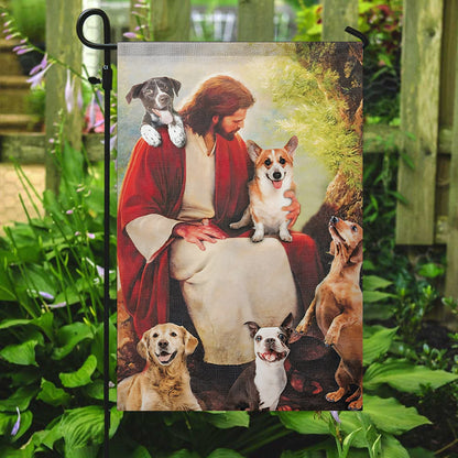 Jesus With Dog - Jesus Garden Flag - Dog Lover Flag - Garden Flag - Decorative Flag - Welcome Flag - Gift For Jesus Dog Lover - Ciaocustom