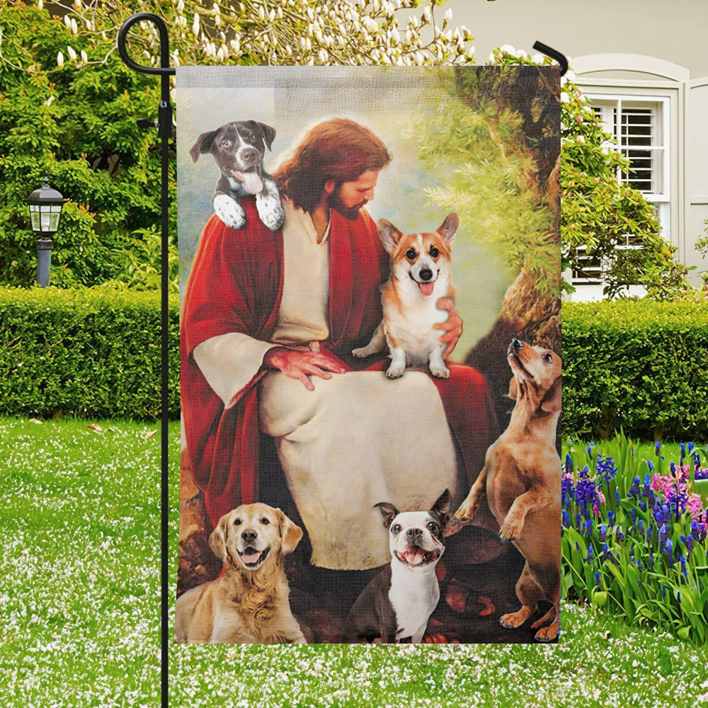 Jesus With Dog - Jesus Garden Flag - Dog Lover Flag - Garden Flag - Decorative Flag - Welcome Flag - Gift For Jesus Dog Lover - Ciaocustom