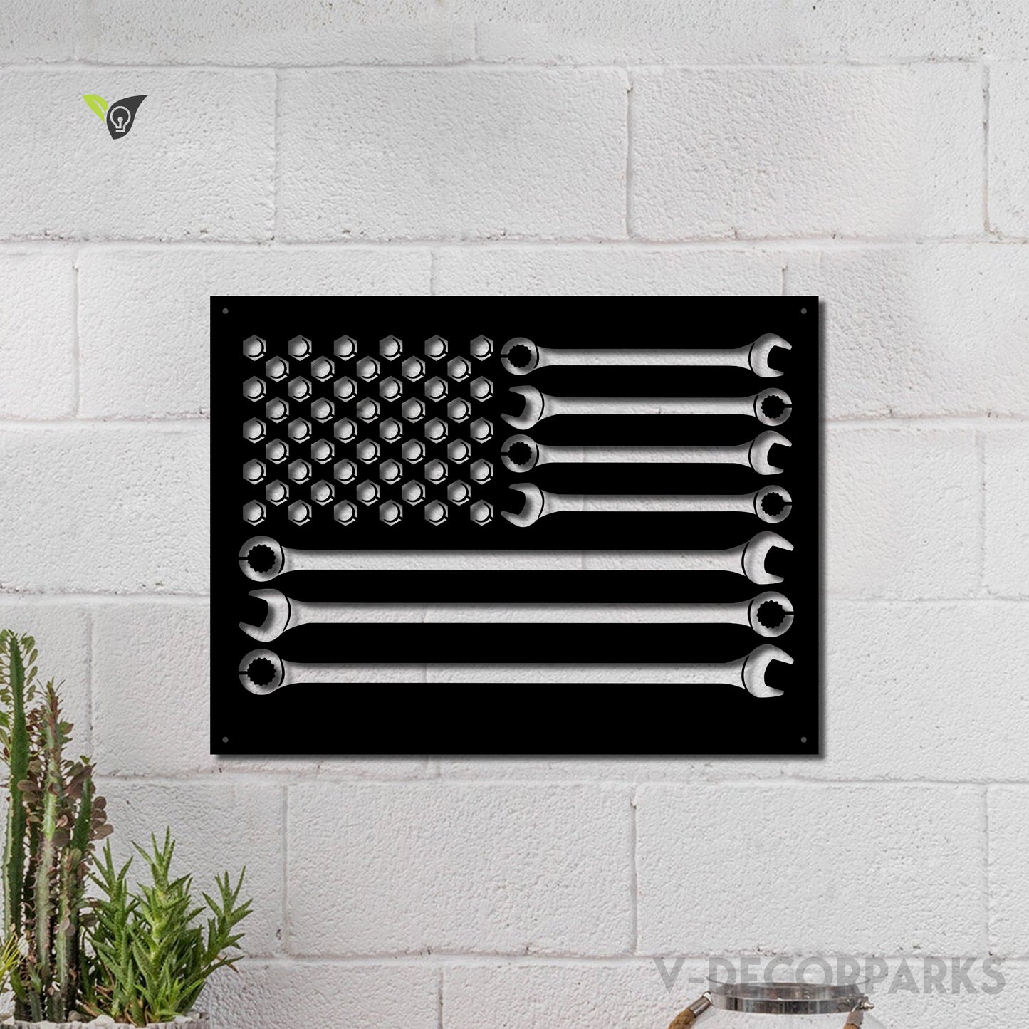 Wrench Flag Metal Wall Art - Wrenches And Bolts American Flag Cut Metal Sign - Gift For Him - Garage Metal Wall