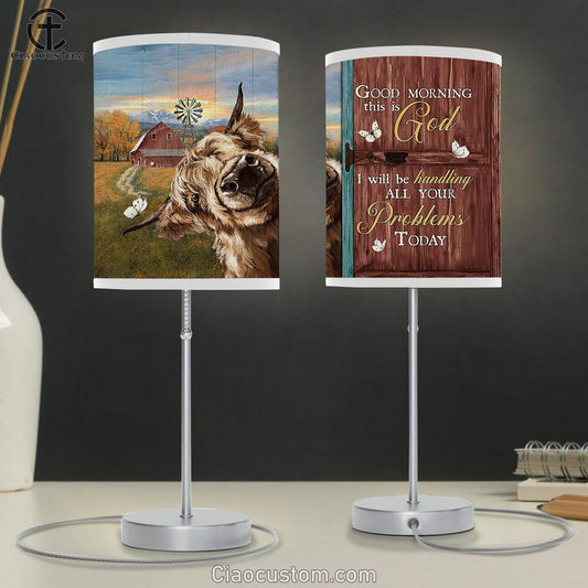 Yak Cow Good Morning This Is God Table Lamp Art - Bible Verse Lamp Art - Room Decor Christian