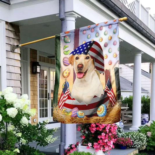 Yellow Labrador American Easter House Flags - Happy Easter Garden Flag - Decorative Easter Flags