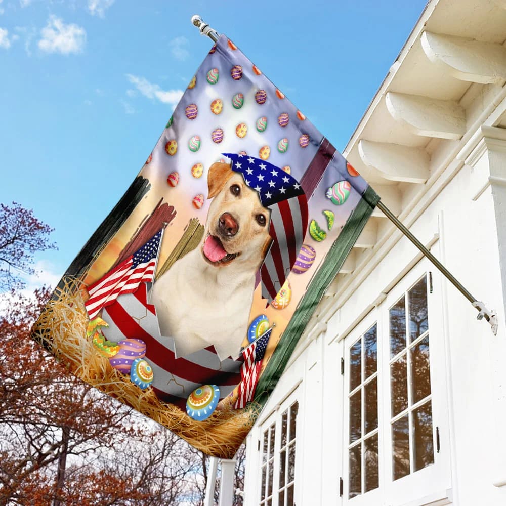 Yellow Labrador American Easter House Flags - Happy Easter Garden Flag - Decorative Easter Flags