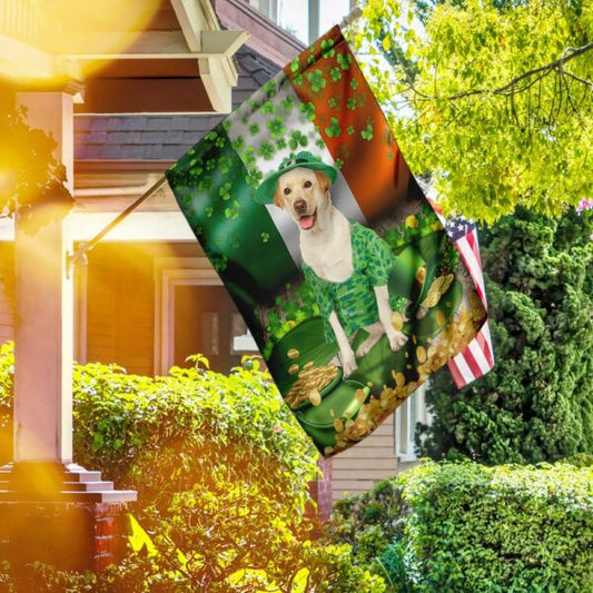 Yellow Labrador House Flag - St Patrick's Day Garden Flag - Outdoor St Patrick's Day Decor