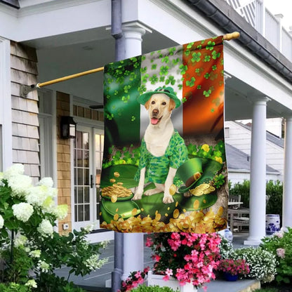 Yellow Labrador House Flag - St Patrick's Day Garden Flag - Outdoor St Patrick's Day Decor