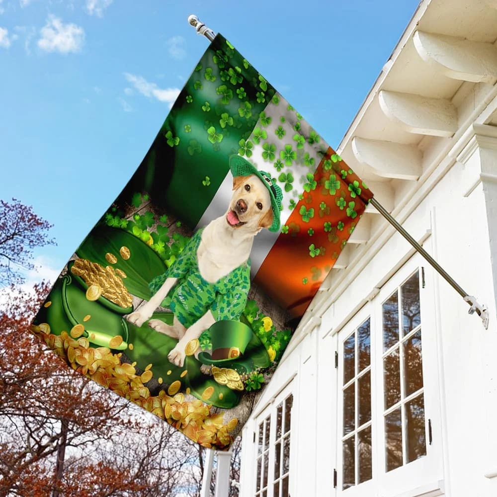 Yellow Labrador House Flag - St Patrick's Day Garden Flag - Outdoor St Patrick's Day Decor